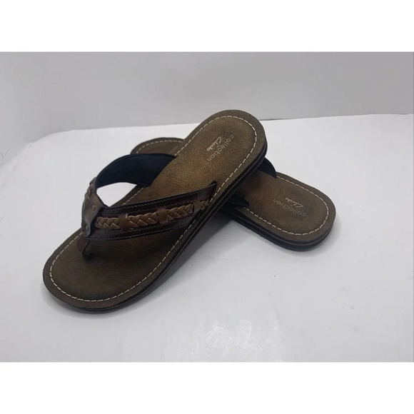 Clarks Shoes - CLARK'S COLLECTION WOMEN'S 7 BROWN LEATHER THONG FLIP FLOP SANDALS,